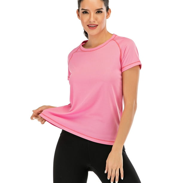 Women Quick Dry Workout T-Shirt Short Sleeve Yoga Top Moisture Wicking  Athletic Shirts Fitness Workout Activewear Tennis Tops,Pink S-3XL 