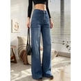 thumbnail image 4 of Women's High Rise Wide Leg Flare Jeans Vintage Washed Blue with Patch Pockets for Casual Street Blue, 4 of 7