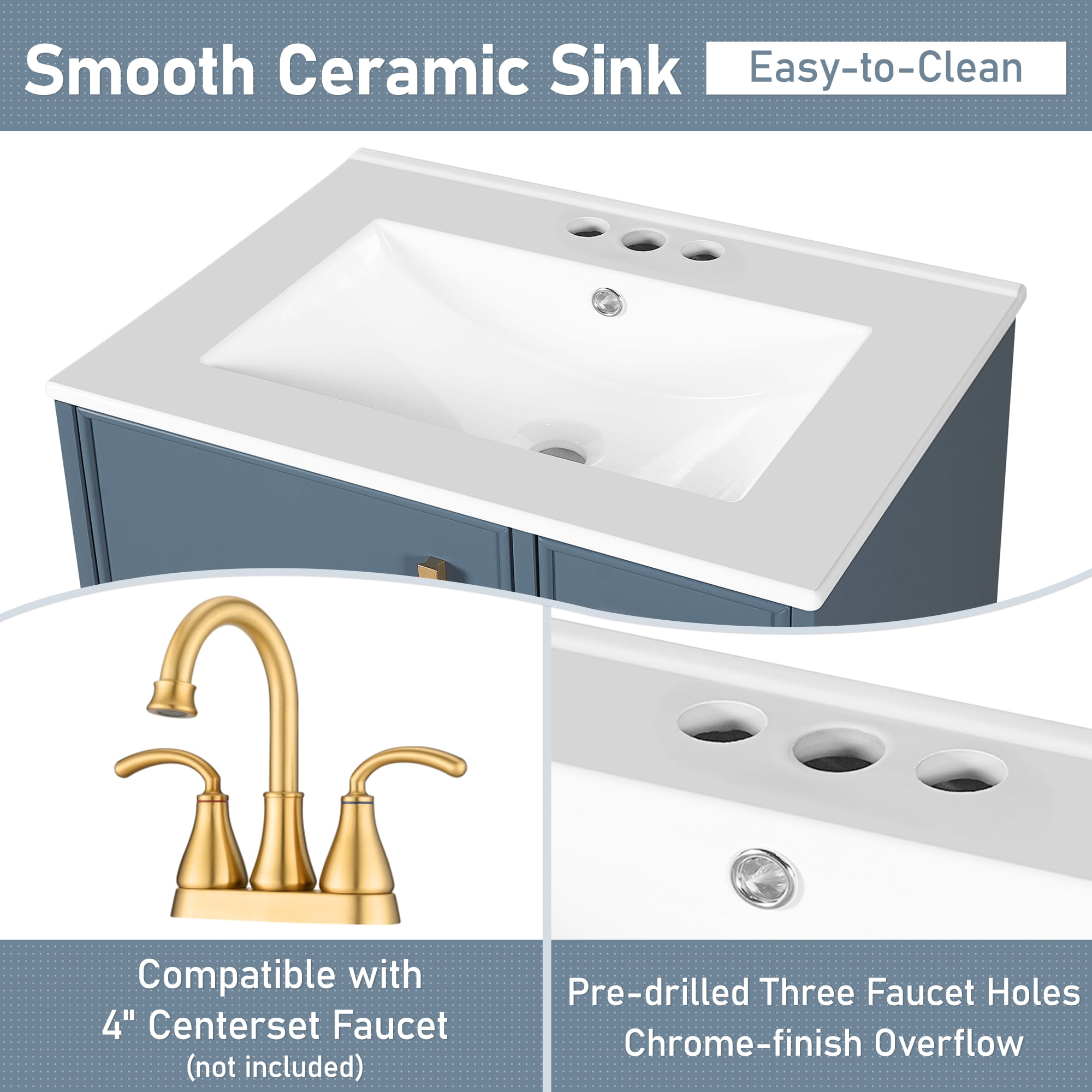 24" Bathroom Vanity with Sink, Modern Bathroom Cabinet with Deep Drawer, 2-Tier Pull-Out Basket, Soft-Close Door, Solid Wood Frame, for Small Bathroom, Powder Room, Grey