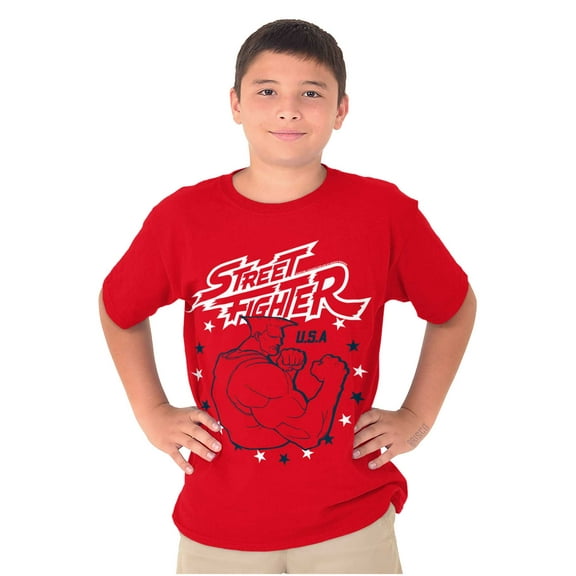Street Fighter USA American Guile Boys Kids T Shirt Tees Tops Teen Brisco Brands M