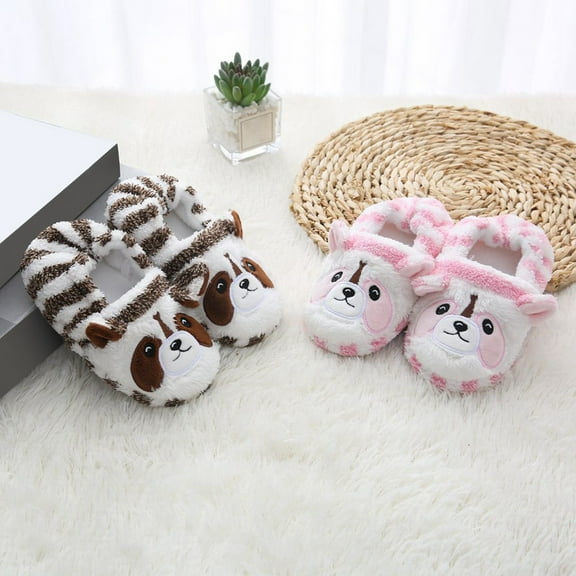 Hpapadks Kids House Slippers Cozy Cartoon Indoor Soft Warm Winter Summer Home Shoes Kids Shoes Brown