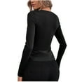 thumbnail image 3 of Blczomt Black Tops for Women Plain Long Sleeve Blouses Sexy Button Side Wrap V Neck Womens Blouse, 3 of 4