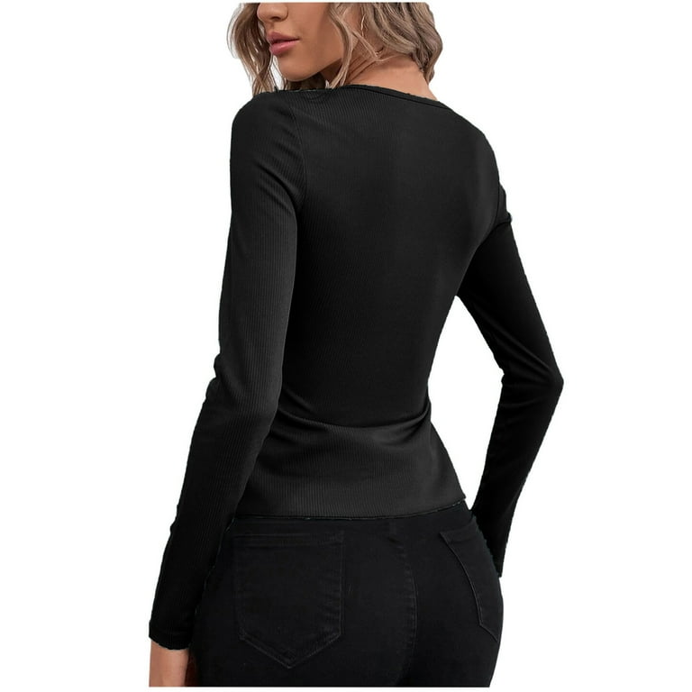 JGGSPWM Women's Cross Wrap Deep V Neck Long Sleeve Tops Asymmetric