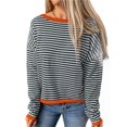 thumbnail image 3 of Womens Sweaters Long Sleeve Crew Neck Color Block Striped Casual Knitted Pullover Tops Black & Red XL, 3 of 9