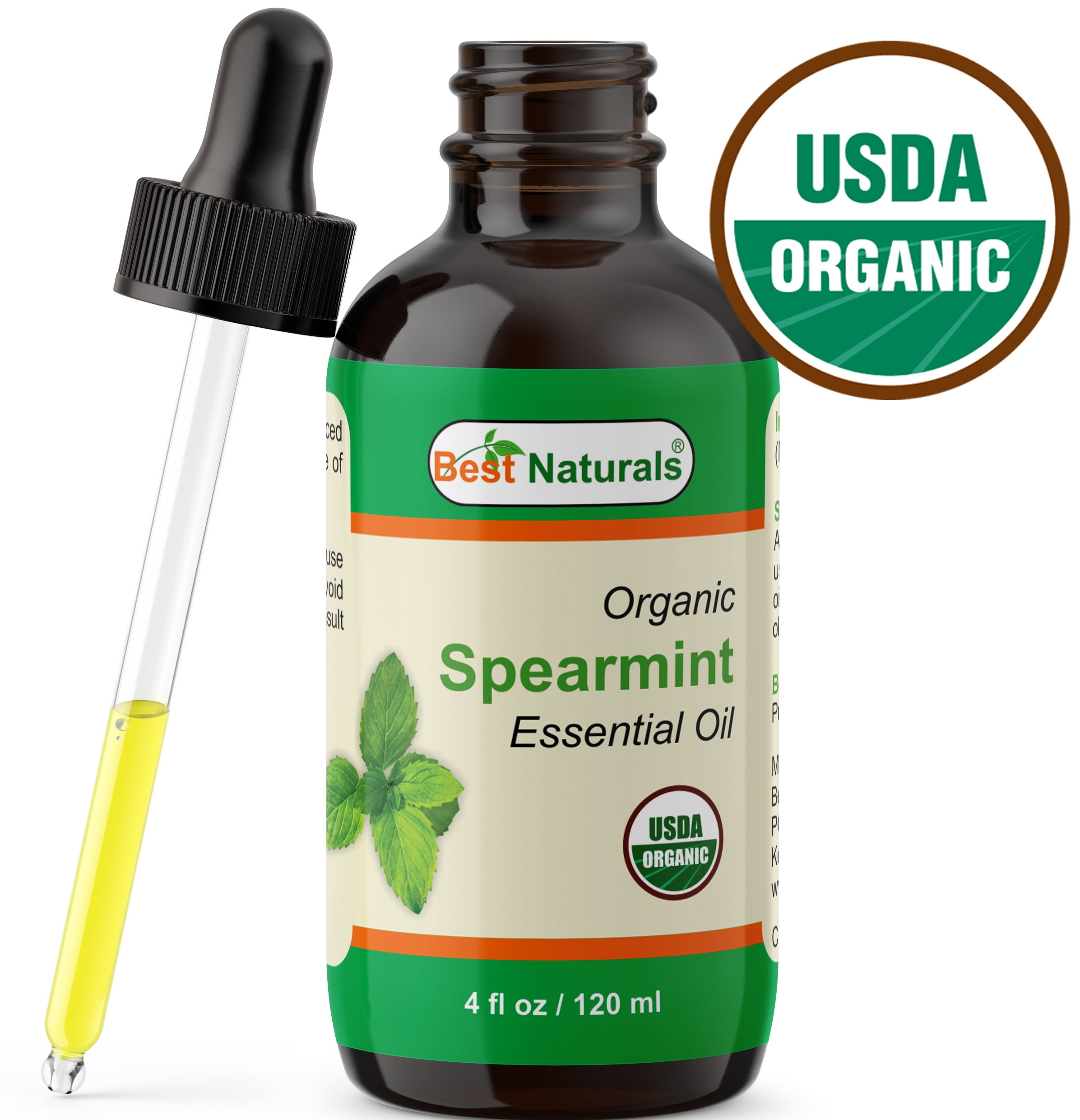 Best Naturals Certified Organic Spearmint Essential Oil with Glass