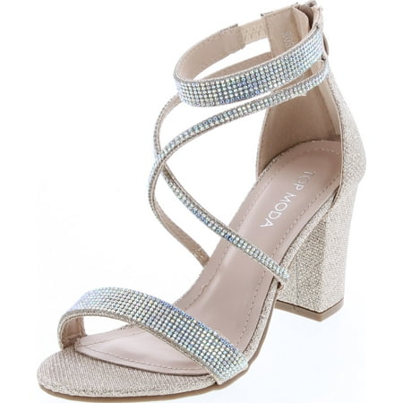 

Top Moda Dressy/Formal Sandals High Heel Ankle Strap Open Toe Sandals Champagne 5