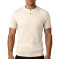 thumbnail image 4 of Shirts for Men, Men's Ribbed Knit T-Shirts Short Sleeve Plus Size Casual Notch V Neck Muscle Slim Fit Basic Tee Top Summer Everyday Wear Beige XXXXL, 4 of 5