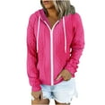 thumbnail image 3 of Feancey Women's Zip Up Hoodies Comfy Knitted Cotton Long Sleeve Hooded Jacket Fall Fashion Tunic Sweatshirt Jackets with Pockets Hot Pink L, 3 of 7