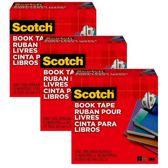 Scotch Book Tape, 1-1/2 in x 15 yd Per Rolls, 3 Rolls