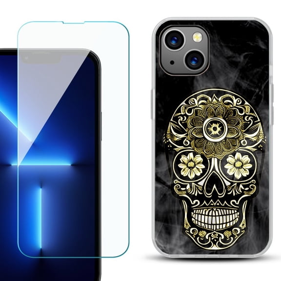OneToughShield ® for iPhone 15 Plus Shockproof Phone Case, with Tempered Glass Screen Protector - Skull Smoke