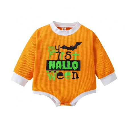 

Lovebay 3-18M My 1st Halloween Baby Boy Girl Outfits Long Sleeves Cartoon Letter Skull Print Romper Jumpsuit