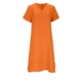 thumbnail image 3 of Vivianyo HD Women's V-Neck Swing Mini Dress, Solid Loose Casual Short Sleeve Summer Tunic Dresses for Women Vacation, Women's Orange, Sizes S-2XL, 3 of 7