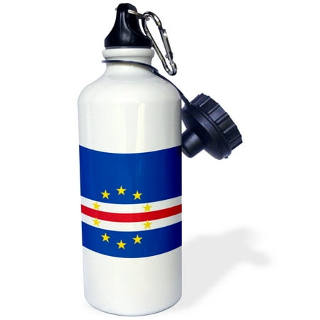 3dRose Flag of Cape Verde island country - Cape Verdean dark navy blue red white with 10 yellow stars, Sports Water Bottle, 21oz