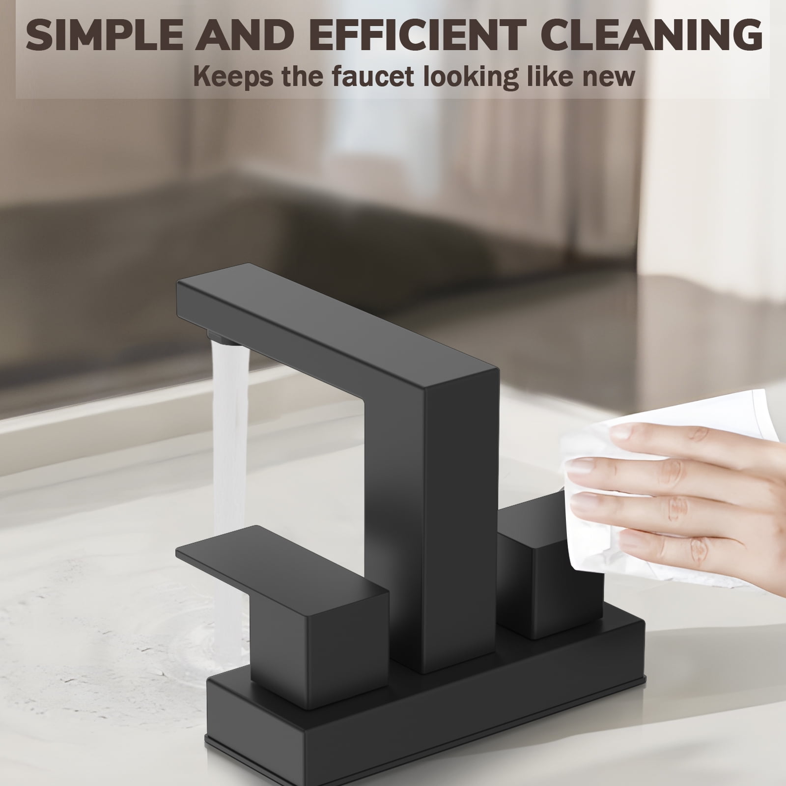 KINGTACK Bathroom Faucets, 4 Inch Matte Black Bathroom Faucets for Sink 3 Hole, 2 Handle Bathroom Sink Faucets with Pop-up Drain and Supply Lines