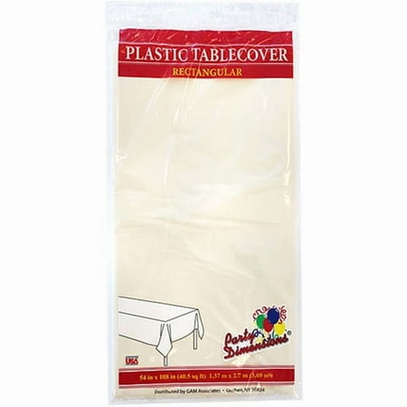 Party Dimensions 41257 54 in. x 108 in. Ivory Rectangular Plastic Tablecover - 48 Per Case