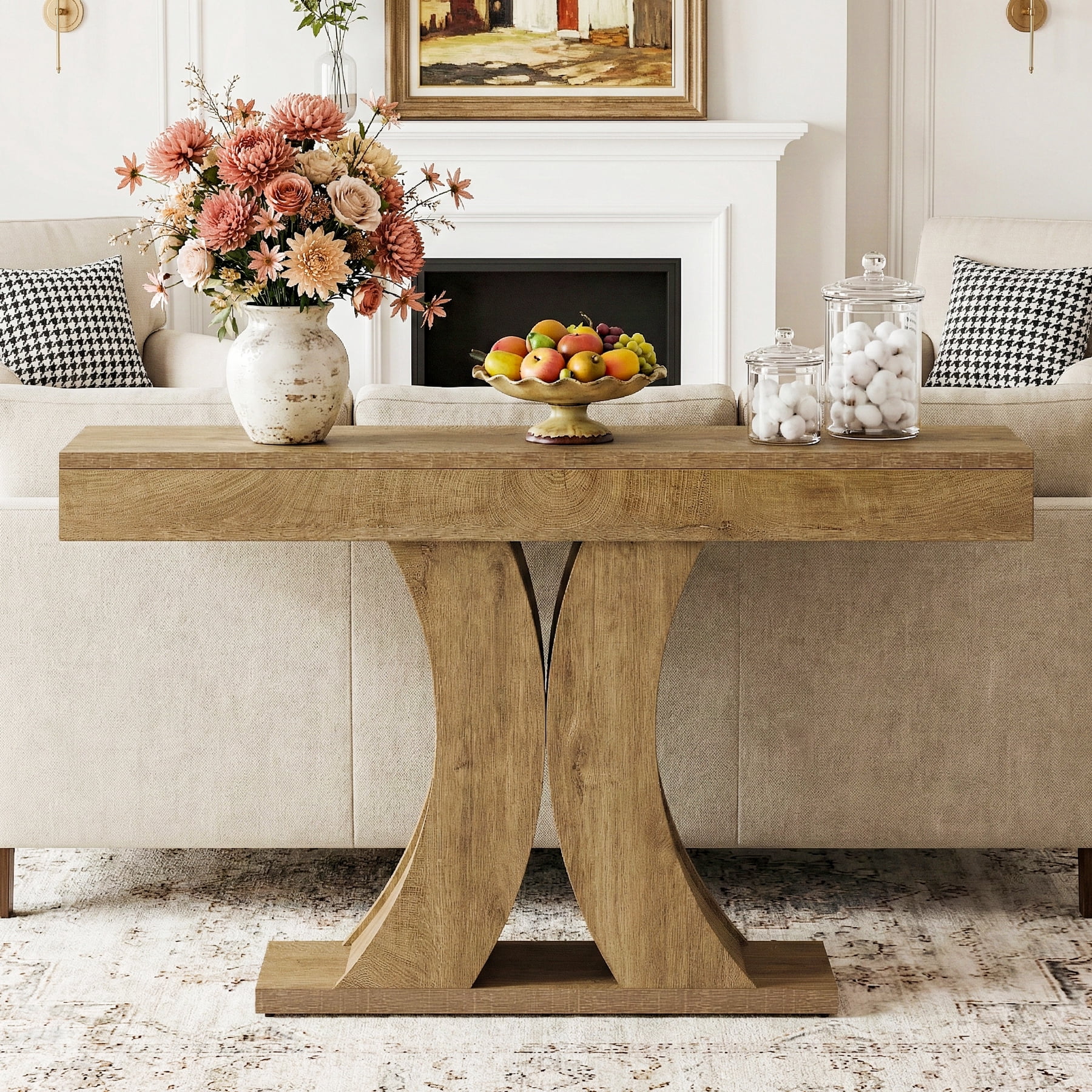 Finmind Wooden Console Table, Farmhouse Narrow Sofa Entryway Table Behind the Couch, 59" Modern Accent Furniture for Living Room, Hallway, Entrance, Foyer, Natural Brown