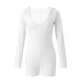 thumbnail image 4 of Women Bodycon Romeper Shorts Long Sleeve Playsuits Deep V-Neck Hooded Short Jumpsuits Streetwear, 4 of 6