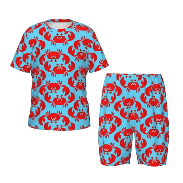 Balery Cartoon Crabs Conjunto de Pijama Infantil de Manga Corta con Estampado – Ropa de Dormir de Algodón Suave-3X-Large