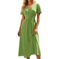 thumbnail image 3 of JTieacloth Casual Dresses for Women Short Sleeve V Neck Summer Dress Elastic Waist A-Line Dresses,Green, 3 of 6