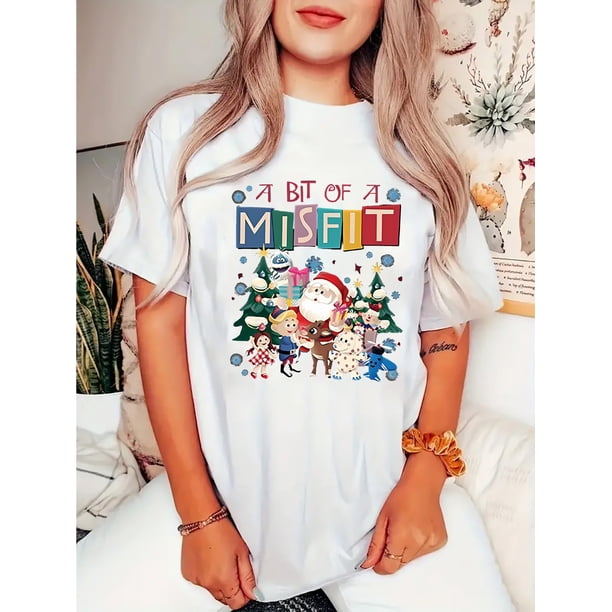 Cozy Christmas Graphic Print Women's Fashion T-Shirt - Medium Stretch Knit Fabric, Round Neck, Short Sleeve, Comfortable Summer Top for Casual