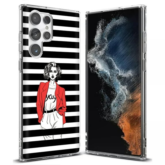 TalkingCase Slim Phone Case Compatible for Samsung Galaxy S22 Ultra 5G, Red Coat Girl Stripe Print, Thin Light, Flexible, Soft, USA