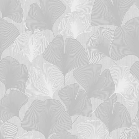 Graham & Brown Ginkgo Leaves Silver Wallpaper - N/A