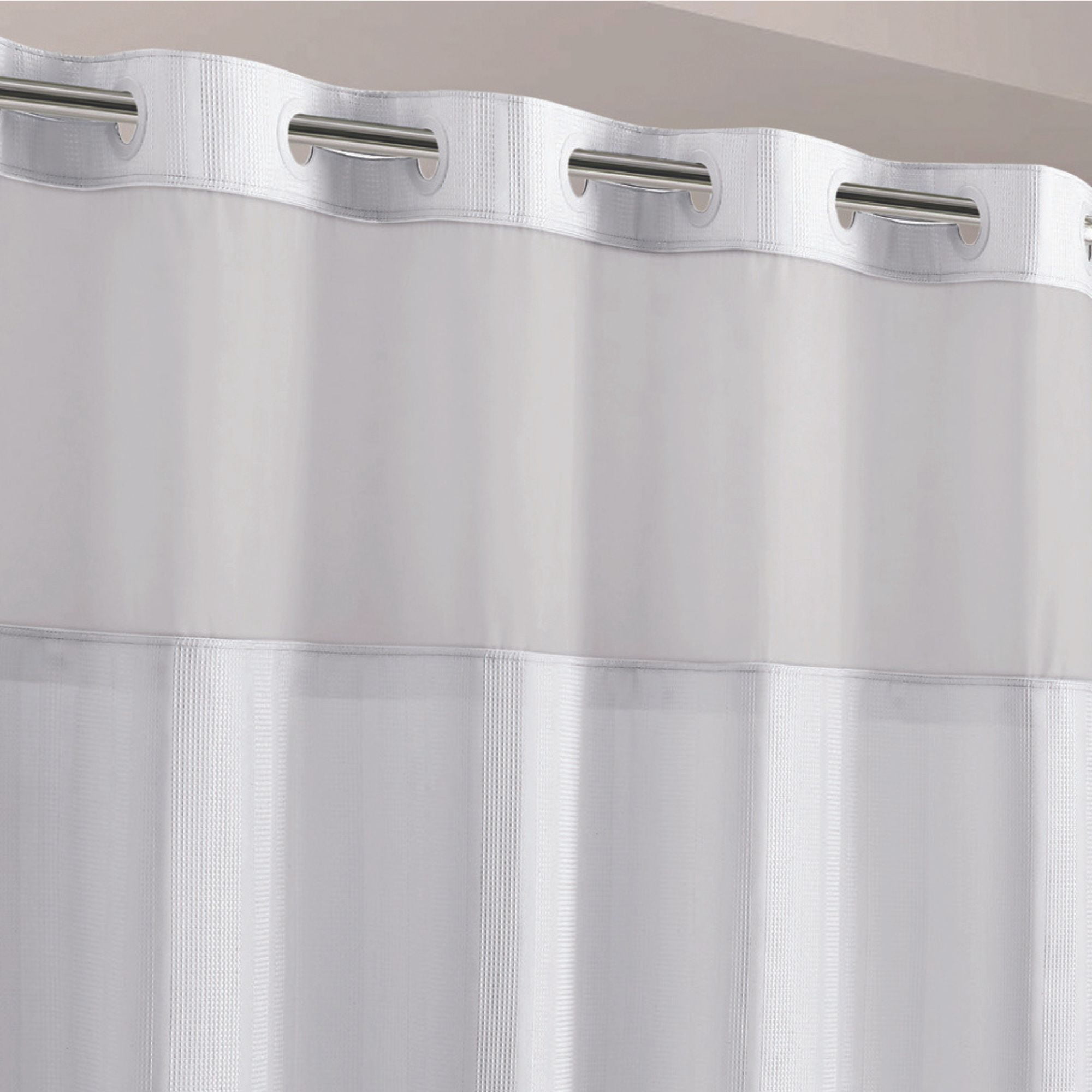 Hookless Waffle Stripe Shower Curtain with Sheer Window, 71 x 74 in, Bright White