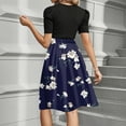 thumbnail image 4 of Mlqidk Business Dresses for Women Puff Sleeve Teacher Dress Floral Print Casual Summer Dresses Empire Waist Boho Patchwork Ruffle Hem A Line Dress Formal Funeral Outfit Dark Blue XL, 4 of 6