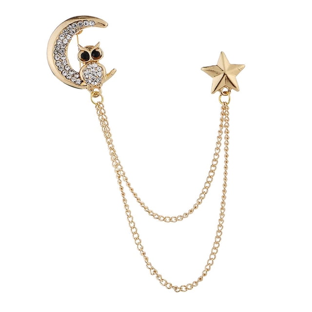 Broche de estilo retro para mujeres, hombres, broche, camisas, cuello, cadena, Broche Búho -Oro Zulema Trajes Broche