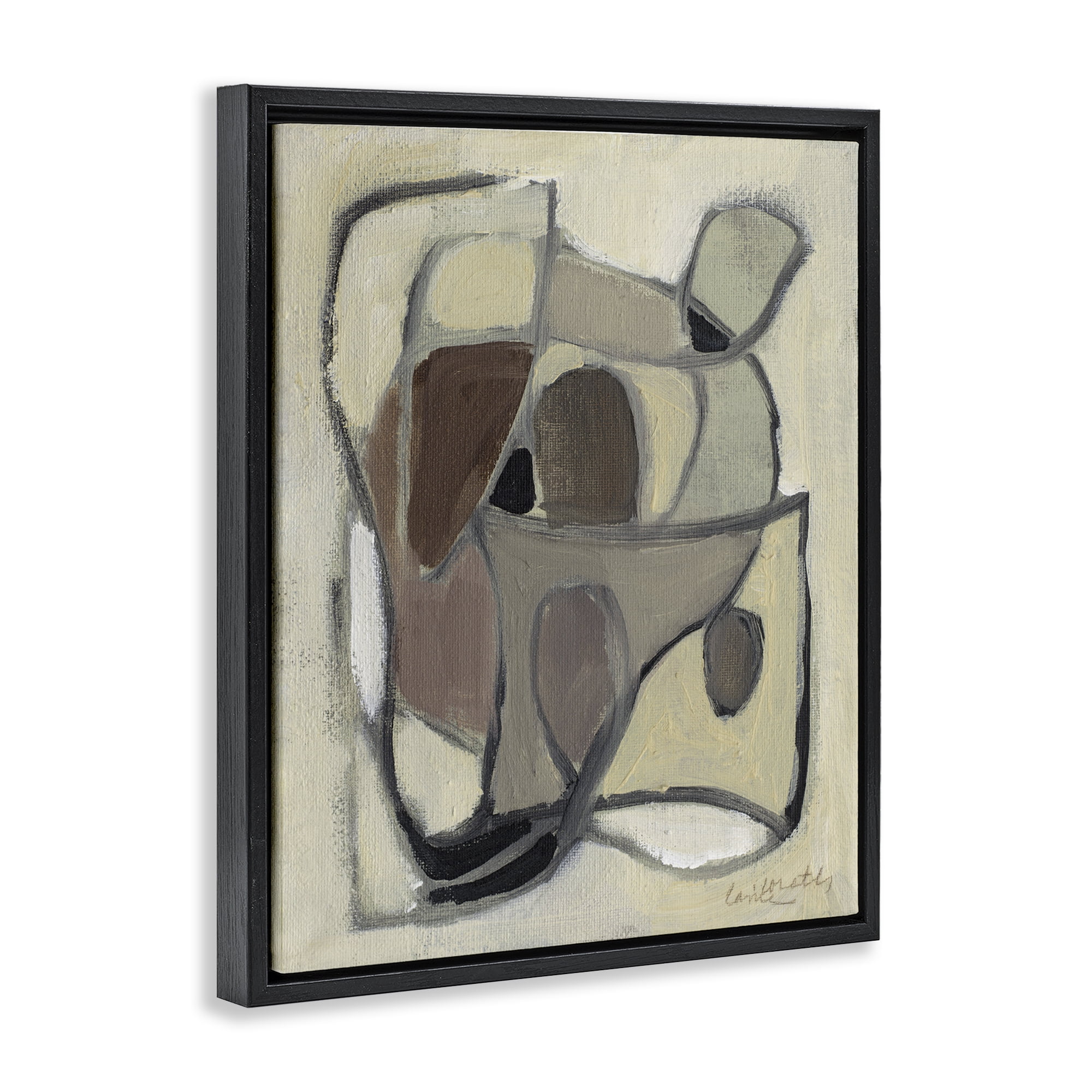 Stupell Industries Rustic Curved Shapes Abstract Black Framed Floater Canvas Wall Art, design by Lanie Loreth