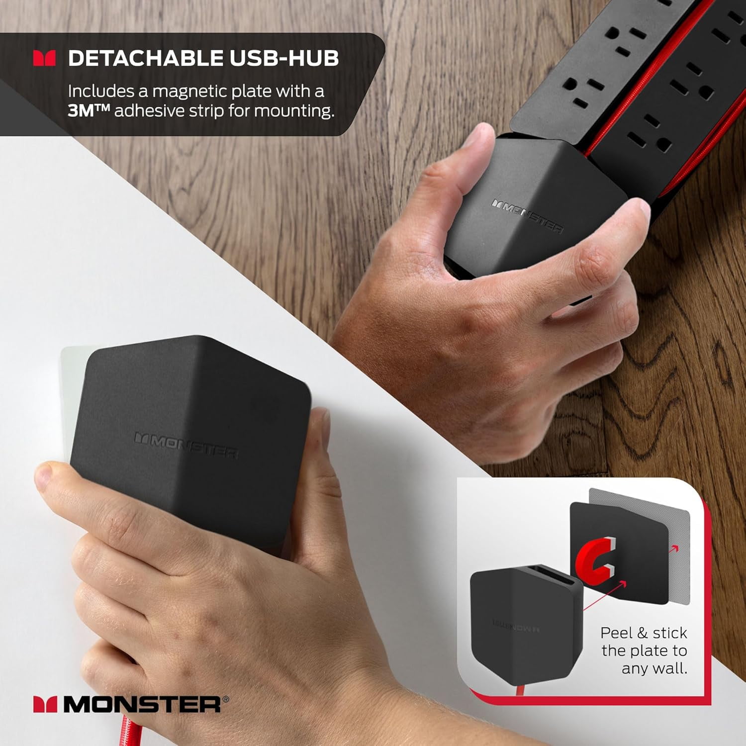 Monster Power Center Vertex XL: Surge Protector Power Strip, 10 AC Outlets, 2 USB-A, 1 USB-C (20W)
