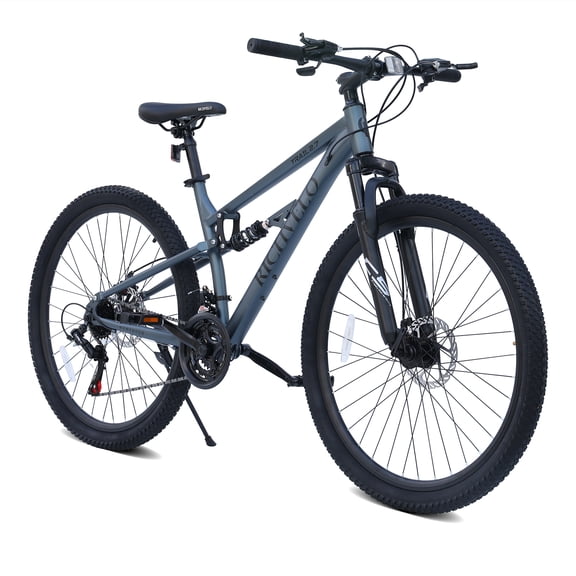 Ambifirner Mountain Bike for Adults, 24/26/27 Inch Adult Bike, Full Suspension Mountain Bike for Men Women, 21 Speed High-Carbon Steel Frame, Dual Disc Brakes, Adjustable Ergonomic Seat
