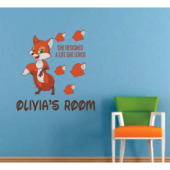 Life She Loved Fox Animal Quote Cartoon Customized Wall Decal - Custom Vinyl Wall Art - Personalized Name - Baby Girls Boys Kid Bedroom Wall Decal Room Decor Wall Stickers Decoration Size (40x40 inch)