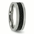 thumbnail image 4 of Bague en Acier Inoxydable Noir Poli Plaquée IP/authentique à Texture Stingray Taille 12, 4 of 6