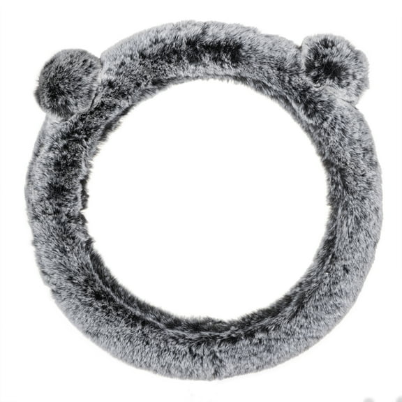Auto Drive Gray Fluffy Pom-Pom Ears Steering Wheel Cover