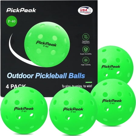 PickPeak Pickleball Balls USAPA Approved 4 or 12 Pack Outdoor P-40 Green