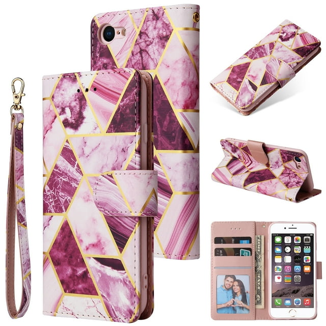 Compatible with iPhone 8/ 7 Premium Vintage PU Leather Magnetic Closure Case with Strap Flip Cover