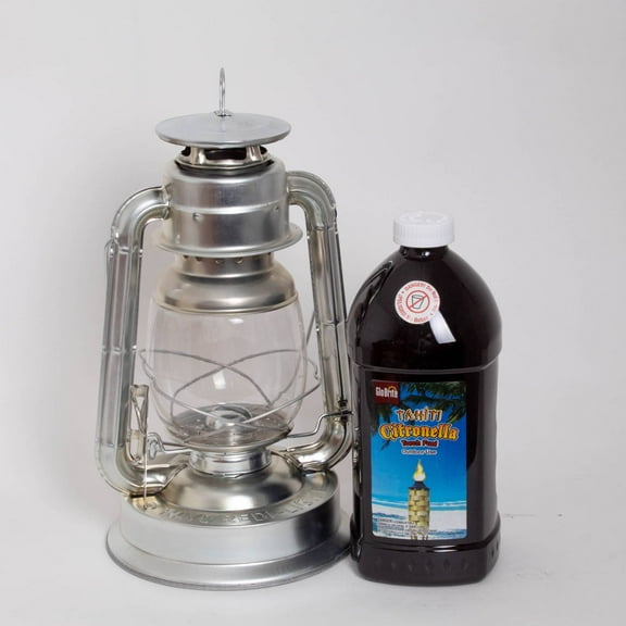 Crownplace Brands Rayo Oil Lantern - Redi-Light Lantern with 64 ounces Citronella Fuel for Outdoor Camping and Patio Use, Plain Galvanized