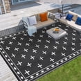thumbnail image 2 of Volkmi Reversible Geometric Outdoor Rug – Waterproof, UV Resistant Low-Pile Plastic Mat for Patio, Garden, Camping, Easy to Clean, Large 10x14ft, Black/White, USA Specs, 2 of 8