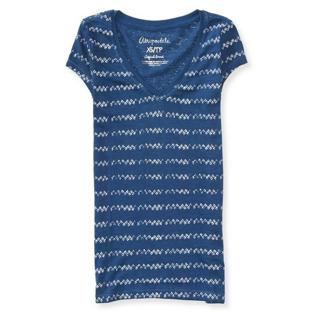 Aeropostale Sheer Burnout Camiseta gráfica para mujer, azul, XS Aeropostale Camiseta gráfica