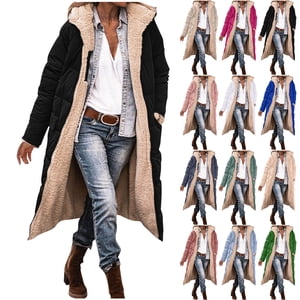 Wiyuqeen Veste longue polaire Femmes Manteaux d'hiver Sherpa Vestes de duvet Reversible Parka Coat rembourré Surdimensionné Hood Outerwear Pocket