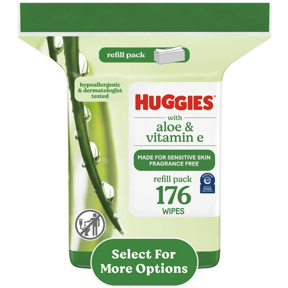 Huggies Wipes with Aloe & Vitamin E, Unscented, 1 Refill Pack, 176 Total Count (Select for More)