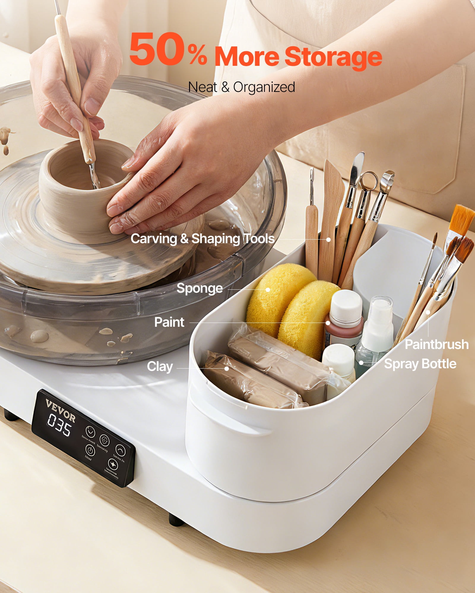 VEVOR Pottery Wheel for Adults, 14" and 11" Turntables, 450W Electric Table Top Pottery Wheel with Foot Pedal, 30-300 RPM Adjustable Speed, Aluminum Body, for Beginners, DIY Clay Art Craft, White