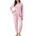 thumbnail image 5 of INSPIRE CHIC Women's Pajama Sets Peter Pan Collar with Chest Pads Long Sleeves Lounge Sets S Pink, 5 of 6