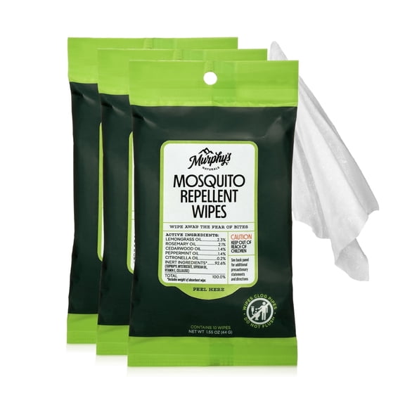 Murphy’s Naturals Plant-Based Mosquito Repellent Wipes with Essential Oils, 10 Count, 3 Pack