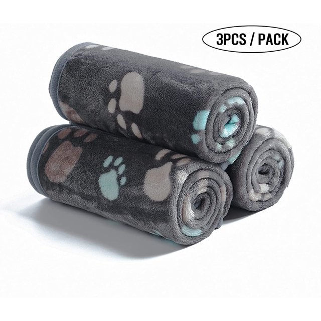 Manta para perro/gato de felpa ultrasuave JM tamaño mediano con pata gris 3 piezas 80 x 70 cm