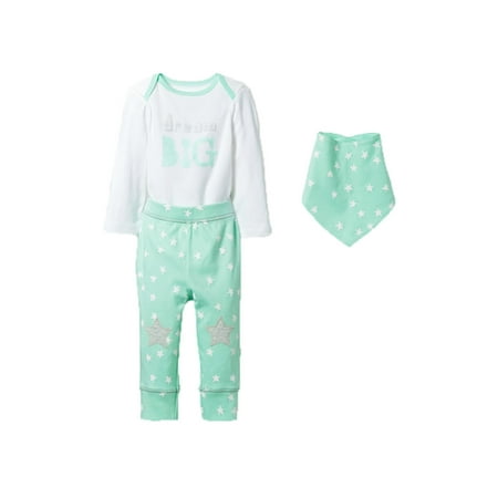 Cloud Island Unisex Baby 3-Piece Cotton Bodysuit Pant Bib Set Dream Big Stars