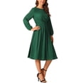 thumbnail image 4 of INSPIRE CHIC Women's Long Sleeve Crewneck Casual Dress High Waist Pleated a Line Flowy Dresses S Dark Green, 4 of 5