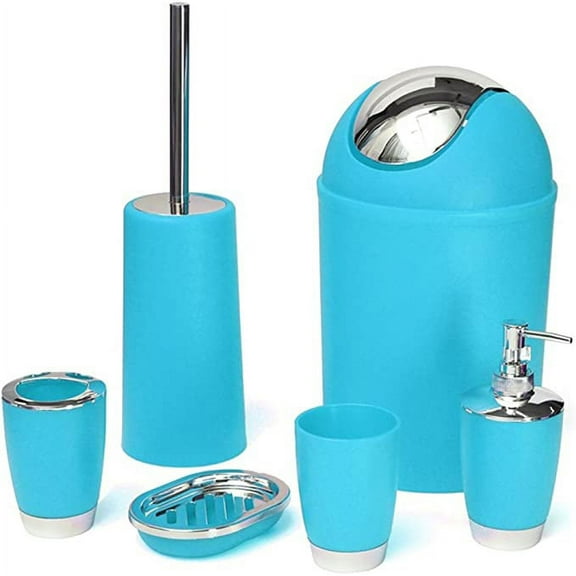 Namzi Bathroom Sets Accessories 6PCS Includes Toothbrush Holder,Waste Bin,Soap Dish,Toilet Brush,Rinse Cup Sprayer Bottle(Blue)
