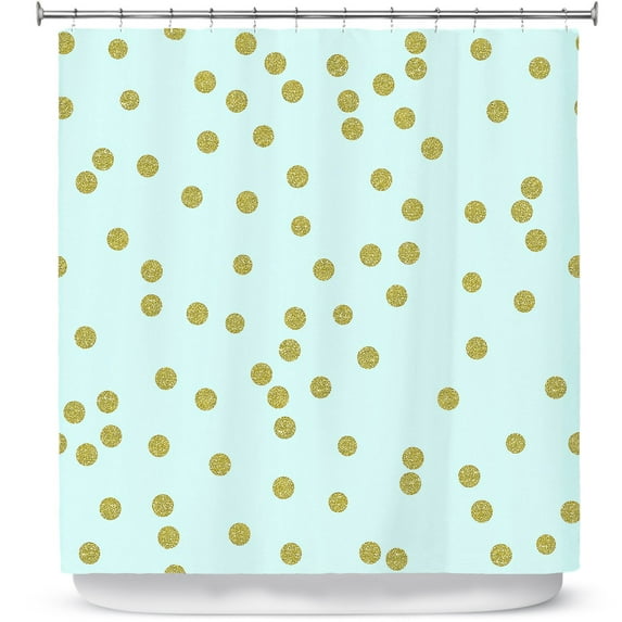 Shower Curtains 70" x 84" from DiaNoche Designs by Tina Lavoie - Pale Aqua Gold Round Confetti